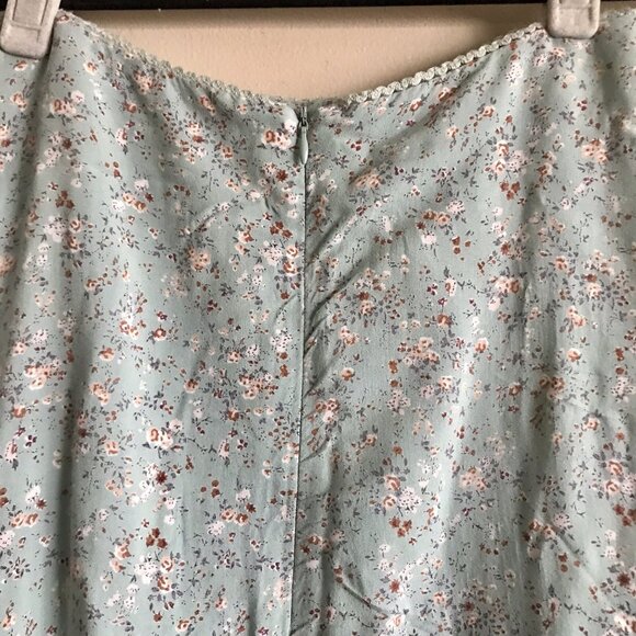 Brandy Melville Phoebe Midi Skirt Ditsy Floral Thigh Slit Teal Mint - Picture 4 of 9